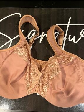 Glamorise Comfort Lace-Trim Full Coverage Bra in Nude Size 40F NEW